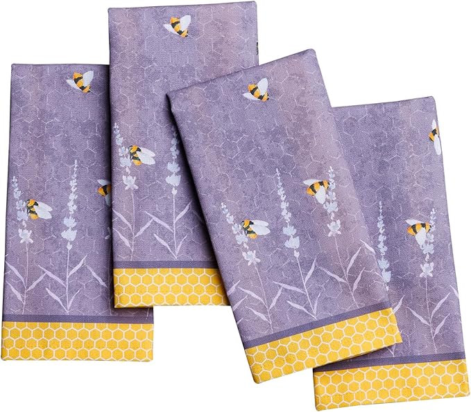 Maison d' Hermine Cloth Napkins Set of 4 100% Cotton Everyday Reusable Square Napkins Cloth Washable Dinner Wedding Restaurant Valentines Day Decorations Spring/Summer (Bees are Buzzing, 18" x 18")
