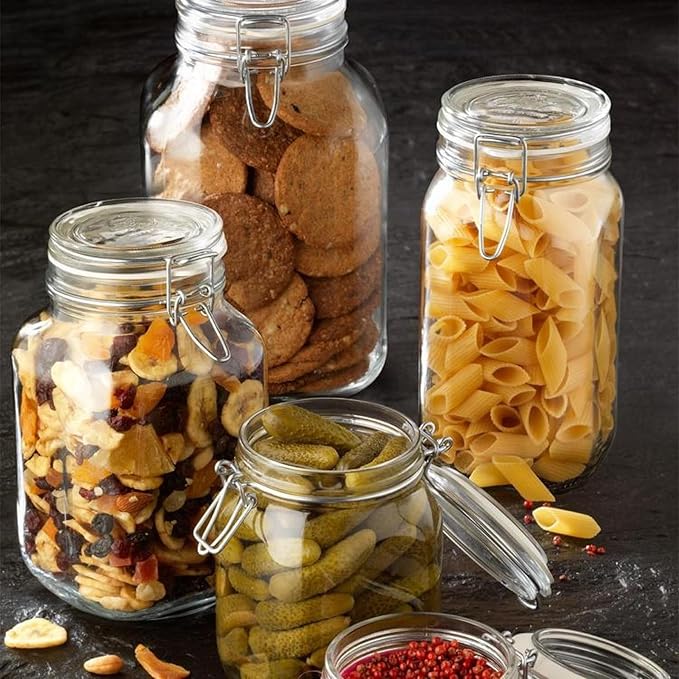 Bormioli Rocco Fido Glass Jars - 50.75 oz Large Airtight Container with Clamp Lids & Rubber Seals, BPA-Free Glass Canisters for Pantry Display, Decorative Kitchen Storage, Events & Weddings (Set of 2)