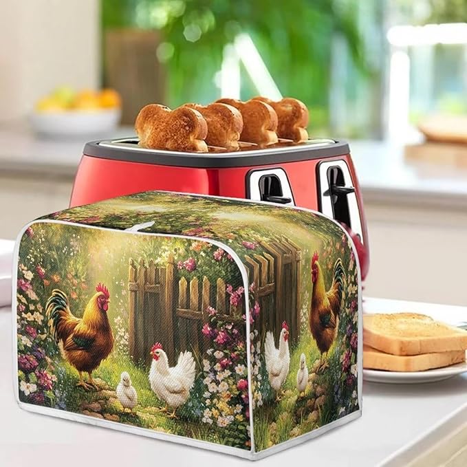 Doojoayie Toaster Cover with Rooster Print Dust Resistant Bread Machine Protector Universal Fit Oven Cover 2 Slice Small Appliance Dust and Fingerprint Protection