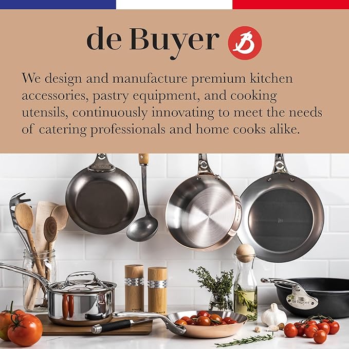 de Buyer MINERAL B Pro Carbon Steel Country Fry Pan with Helper Handle - 12.5” Diameter, 9” Cooking Surface - Ideal for Sauteing, Simmering, Frying - Naturally Non-Stick Finish - Made in France