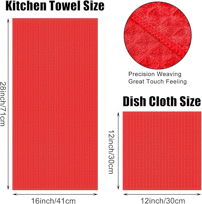 Homaxy Microfiber Waffle Weave Kitchen Towels Set, 16 x 28 Inch and 12 x 12 Inch Ultra Absorbent and Solid Color Dish Towels, 8 Pack, Red