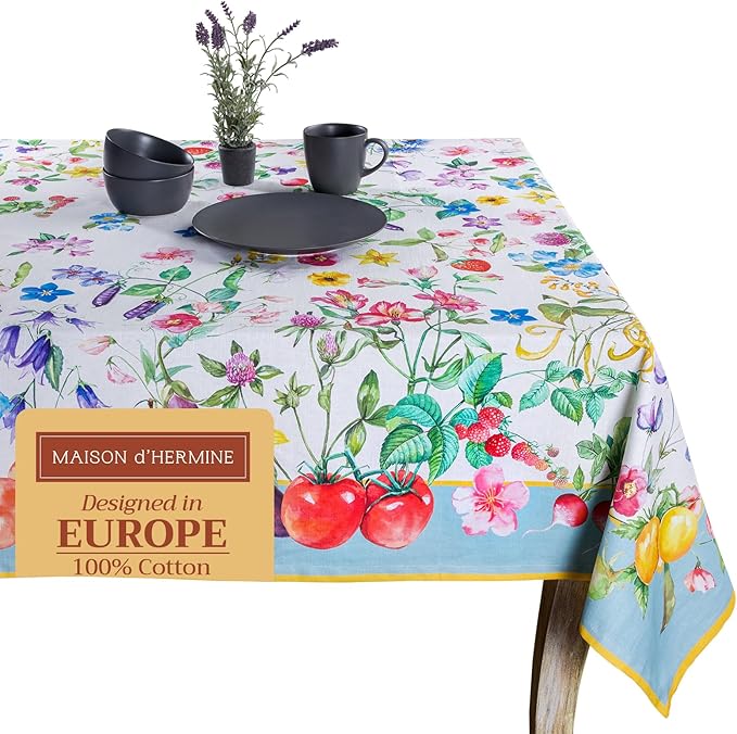 Maison d' Hermine Table Cloth Rectangle Table 100% Cotton 70 x 108 Inches Tablecloth Reusable Decorative for Dining Room Farmhouse Home Valentines Day Decorations Spring Summer - Giverny