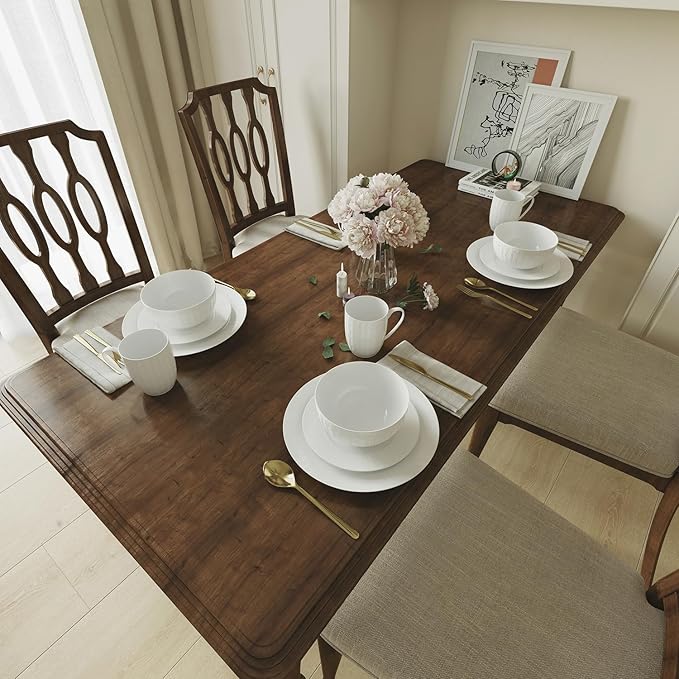 Yoshy 12-Piece White Bone China Dinnerware with Lightweight Durable Chip Resistant Design Service for 4 (16 Piece - Service for 4, Streamsong)