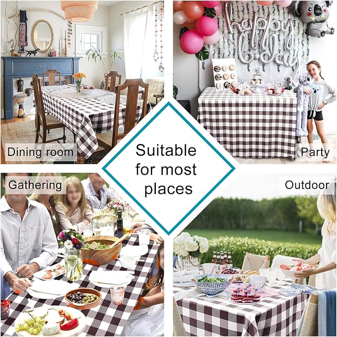 Hiasan Checkered Tablecloth Rectangle - Stain Resistant, Waterproof and Washable Table Cloth Gingham for Outdoor Picnic, Holiday Dinner, 30 x 60 Inch, Coffee and White