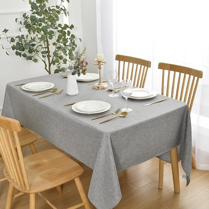 JIUZHEN Square Table Cloth Faux Linen Farmhouse Tablecloth Wrinkle and Stain Resistant Decorative Fabric Table Cover for Kitchen, Dining Room, Parties and Camping, Light Grey, 54 x 54 Inch