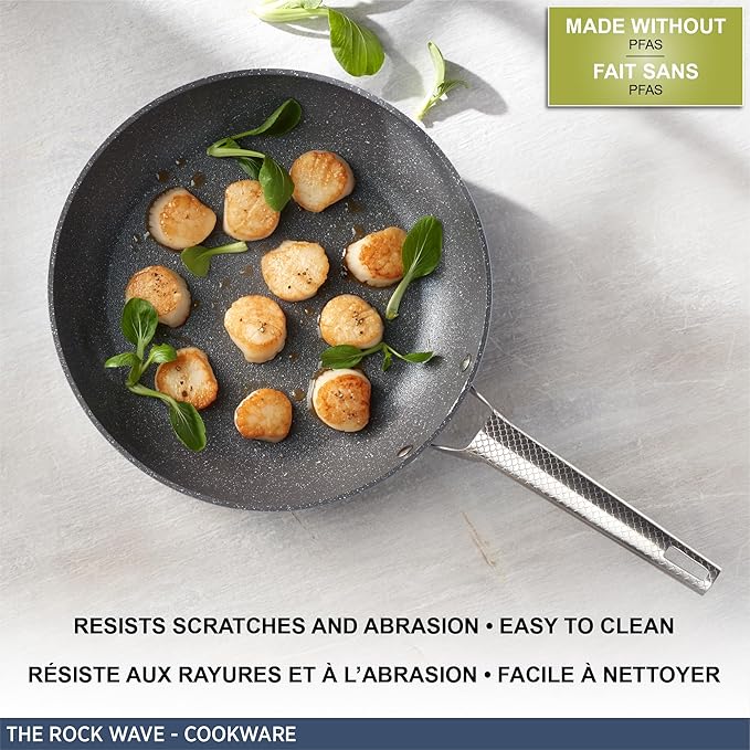 Starfrit The Rock Wave 20cm (8") Non-Stick Fry Pan with Wave.Tec Non-Slip Handle - Aluminum - Oven Safe - PFOA Free - Easy to Clean - Blue