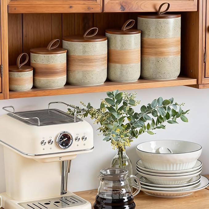 Large Storage Containers with Lids, Ceramic Coffee Container Kitchen Food Storage Jars for Spice Sugar Tea Bag, Stackable Decorative Jars for Counter, 61 fl.oz