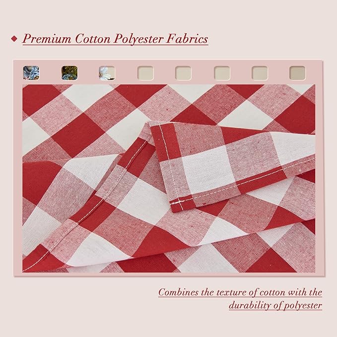 Gingham Tablecloth 55 x 71 Inch – Waterproof Rectangle Table Cloth, Yarn-Dyed Cotton Blend Checkered Tablecloth, Wipeclean Washable Valentines Tablecloth for Dining, Camping, Outdoor (Red)