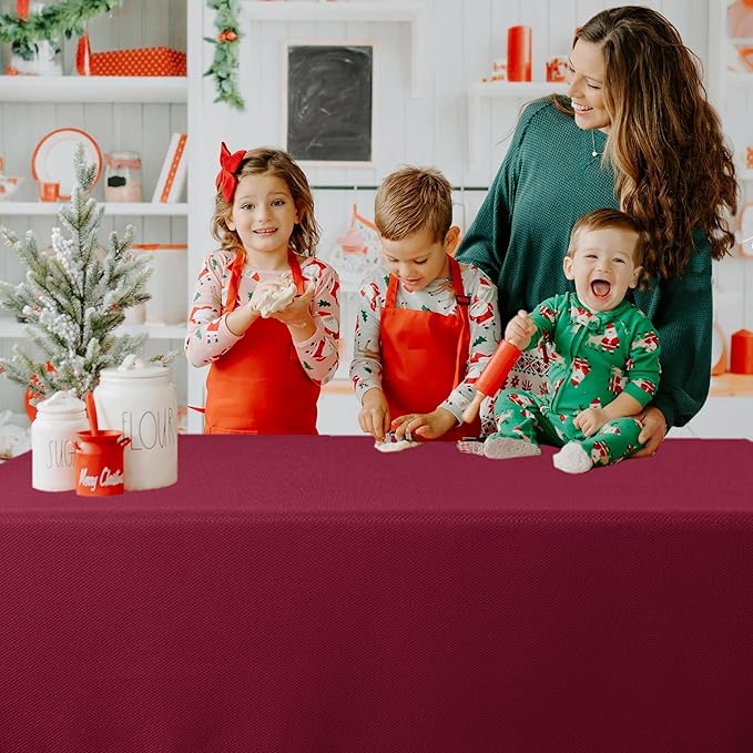 Biscaynebay Textured Fabric Christmas Tablecloths 60x108 Inches Rectangular, Burgundy Water Resistant Tablecloths for Dining, Kitchen, Wedding, Parties etc. Machine Washable