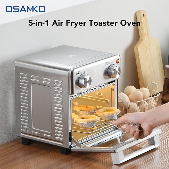 8.5QT 5-in-1 Toaster Oven Air Fryer Combo, Stainless Steel, Fast Preheat, Ideal for Small Spaces, Travel & Family, Healthy Cooking Included
