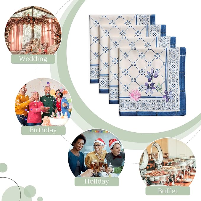 Maison d' Hermine Cloth Napkins Set of 4 100% Cotton Everyday Reusable Square Napkins Cloth Washable Dinner Party Wedding Restaurant Valentines Day Decorations Spring/Summer (Faience, 20" x 20")