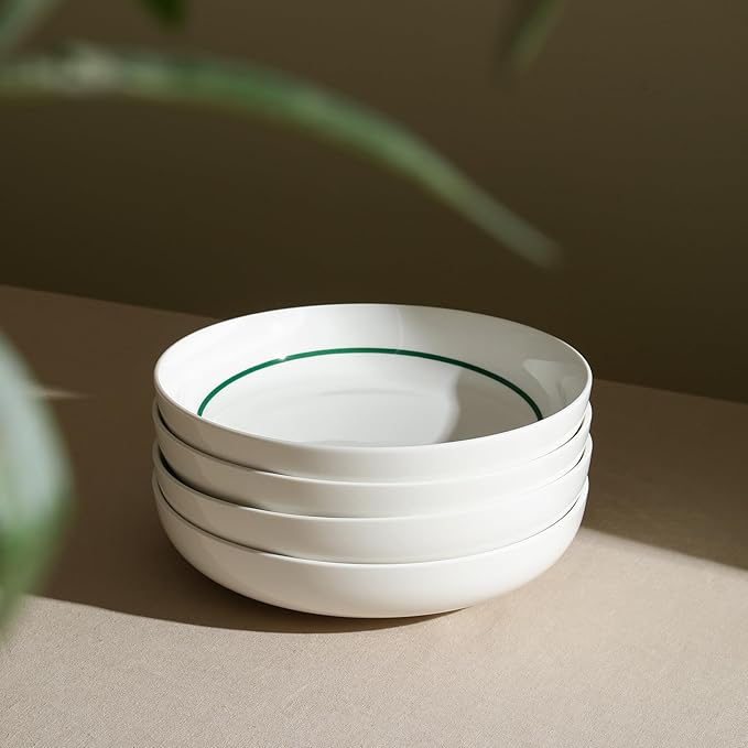 Stone Lain Luna 12-Piece Porcelain Dinnerware Set, Plates and Bowls Set, Dish Set for 4, Green