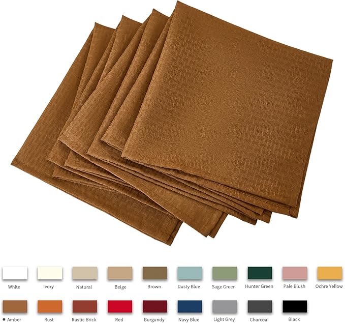 maxmill Fall Cloth Napkins 20 x 20 Inch Weaved Texture Design Soft Comfortable Luxury Serviette for Harvest Thanksgiving Family Dinners Weddings Parties and Banquets Set of 4 Pieces, Amber