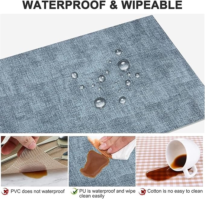 Table Decor Housewarming PU Place Mats Kitchen Accessories Set of 1/4/6 Non-Slip Wipeable Waterproof Washable PlaceMats(SPU Blue,43x30cm 6pcs)