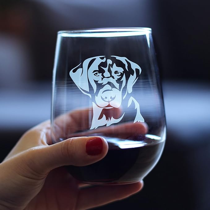 Bevvee Black Lab Face Stemless Wine Glass - Large Glasses - Cute Gifts for Dog Lovers with a Labrador Retriever
