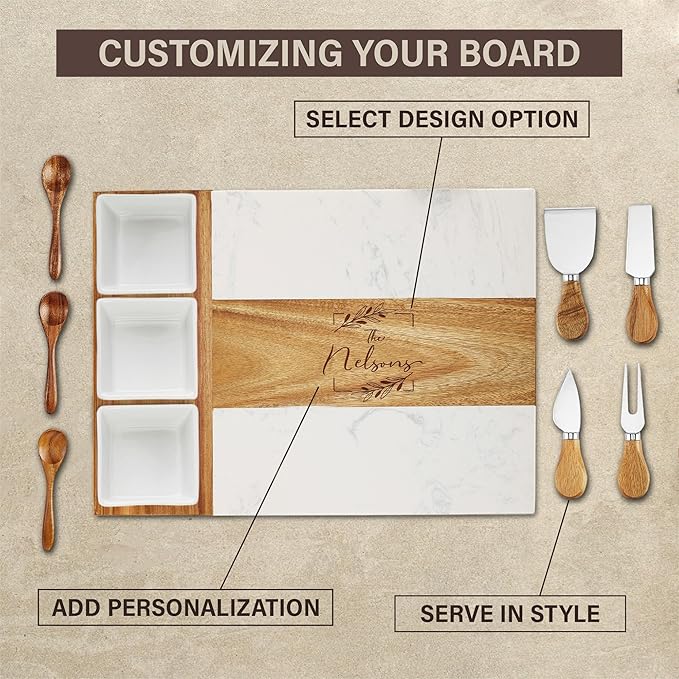 Personalized Charcuterie Board Set, Realtor Closing Gift, Custom Engraved Marble Wood Cheese Board, Real Estate Agent Gift, Housewarming Gift for Buyers, Cheese Platter Serving Board, Gift Ready Box