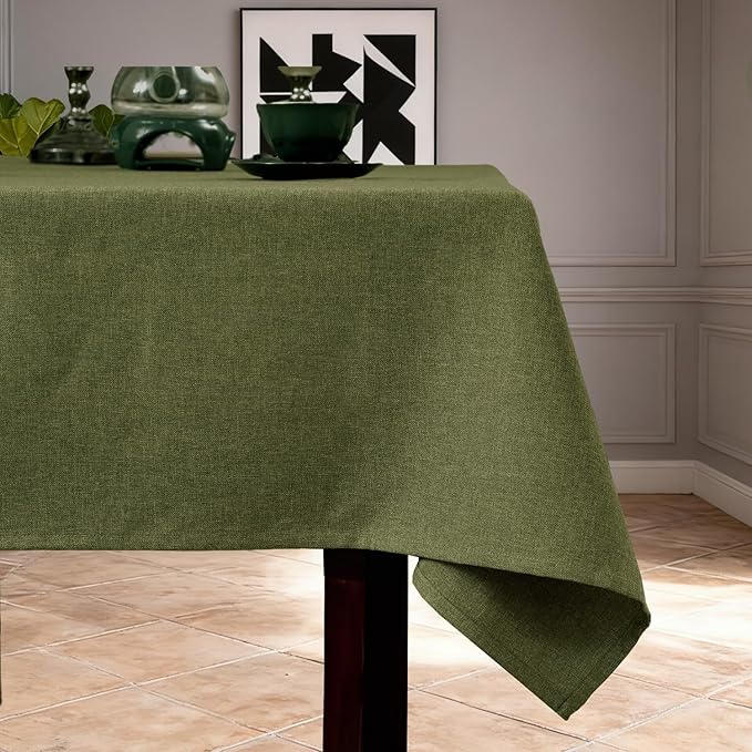 Rectangle Tablecloth 55 x 95 Inch - Waterproof Faux Linen Table Cloth for Dining Table, Kitchen, Party, Wedding, Holiday & Everyday Decoration, Olive