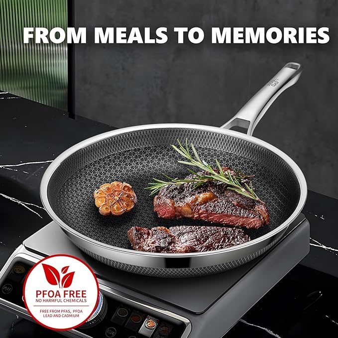 Non Stick Frying Pans 12 inch, Hybrid Improved Version Frying Pans Nonstick with Lid,non stick Stainless Steel Skillets, Dishwasher and Oven-Safe Chef Pan, PFOA Free Cookware