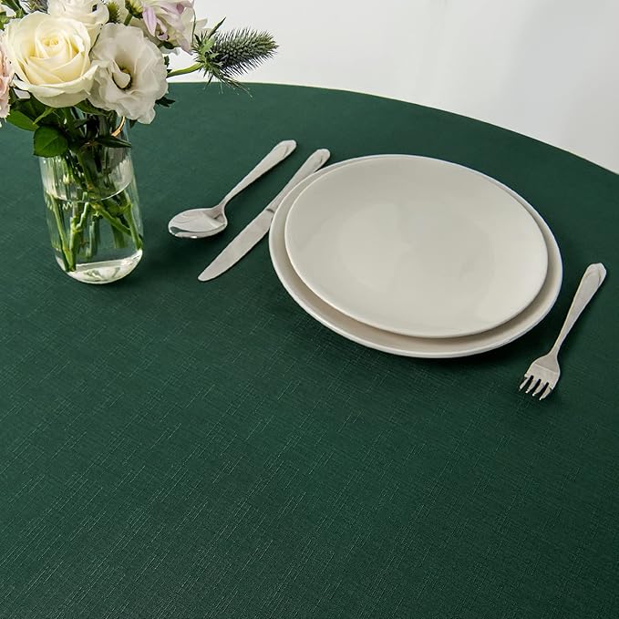 maxmill Round Linen Looking Textured Tablecloth Spill-Proof Wrinkle Free Soft Christmas Table Cloth for Circular Table Cover, for Dining Room Banquet Parties Holiday Dinner, 70 Inch Hunter Green