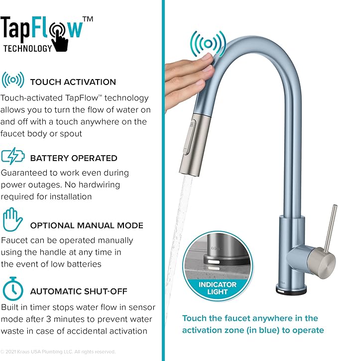 KRAUS Oletto Contemporary Single-Handle Touch Kitchen Sink Faucet with Pull Down Sprayer in Spot Free Stainless Steel, KTF-3104SFS