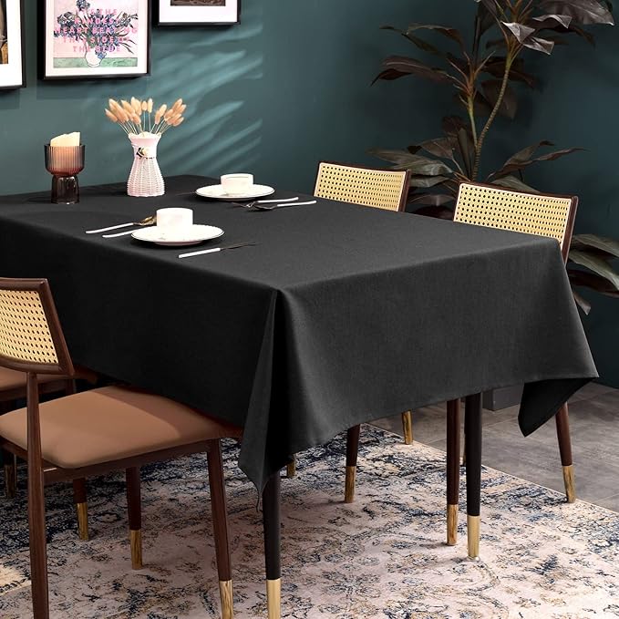 BALCONY & FALCON Table Cloth for 6 Foot Rectangle Tables – Waterproof, Wrinkle-Free Farmhouse Tablecloth for Dining, Kitchen, Wedding, Baby Shower & Holiday Gatherings (Black, 55" x 95")