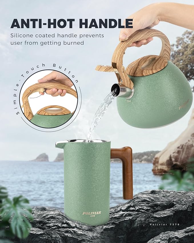 POLIVIAR Tea Kettle, 2.7 Quart Stovetop Tea Kettle, Audible Whistling Teapot with Crackle Finish, Food Grade Stainless Steel for Anti-Rust, Anti Hot Handle, Suitable for All Heat Sources (JX2023-LRG)