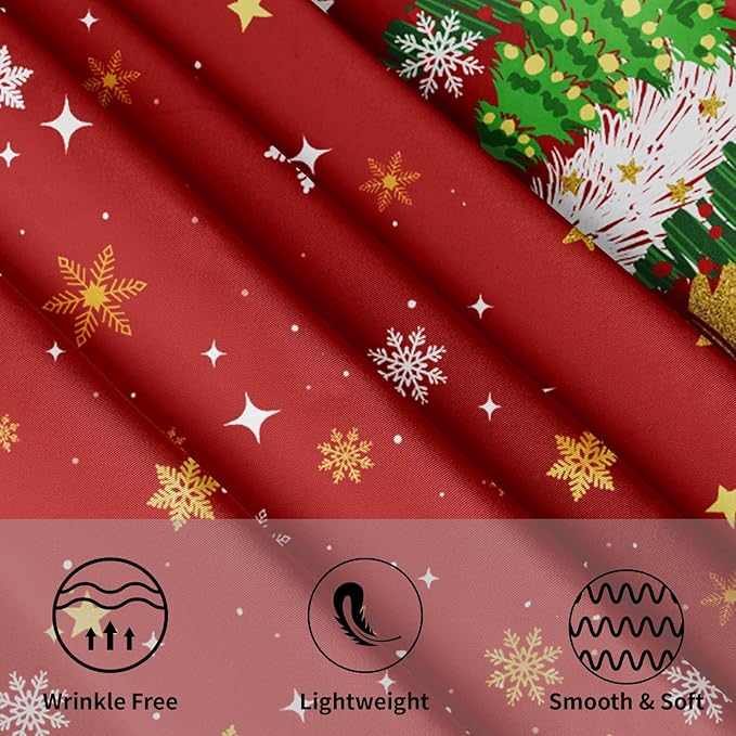 Christmas Tablecloth Round 60 Inch Xmas Theme Red and Gold Trees Snowflake Decorative Table Cloth Winter Holiday Table Cover for Kitchen Dinner Home Decor