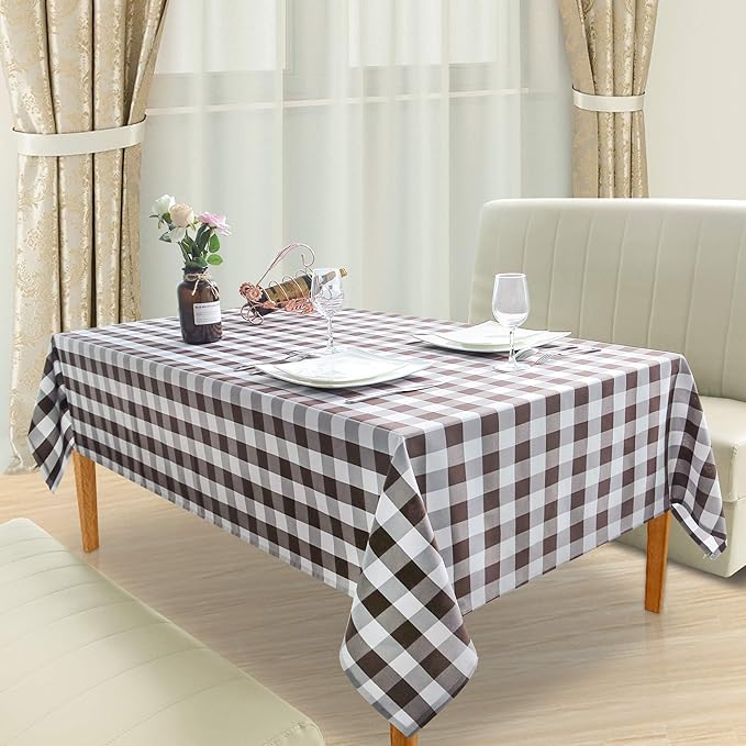 Hiasan Checkered Tablecloth Rectangle - Stain Resistant, Waterproof and Washable Table Cloth Gingham for Outdoor Picnic, Holiday Dinner, 60 x 120 Inch, Coffee and White