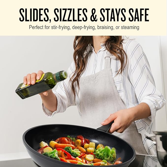 Alva Energy Nonstick Ceramic Frying Pan 2-Piece Set - Lightweight, Easy to Clean and Made without PFAS, PFOA & PTFE - Induction and All Stovetop Compatible with Even Heat Distribution
