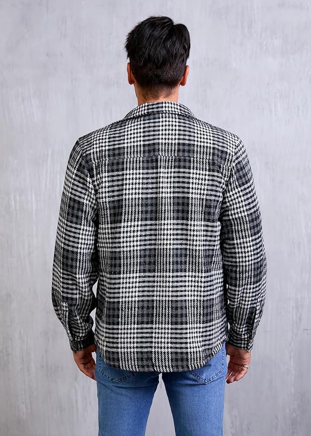 Men's Cotton Sherpa Lined Button Down Flannel Shirt Jacket Plaid Soft Outdoor Flannel Jacket Shirt