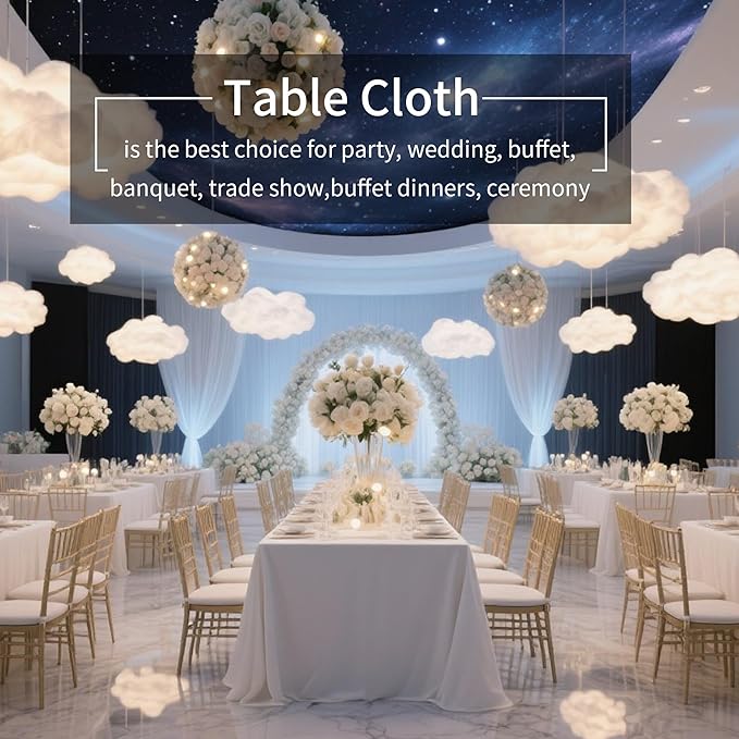 BIGTONE 12 Pack 60x122 Inch White Rectangle Table Covers, Fabric Tablecloth with Cross Ribbon Packing Right Fit 8Ft Table Not obstructing The Legs, Polyester Cover for Wedding, Party, Banquet