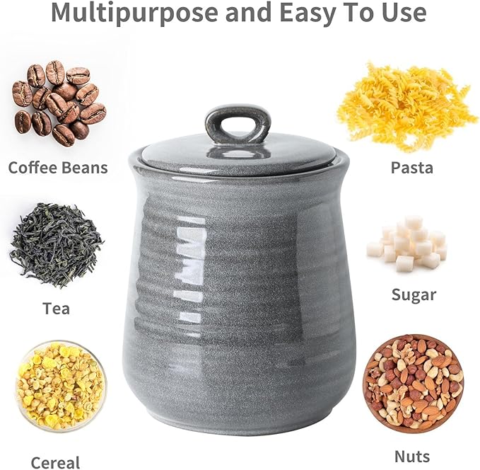 HASENSE Coffee Canister with Airtight Lid, Porcelain Food Storge Container for Kitchen, Large Cookies Jar for Countertop, Ideal for Coffee Bean, Flour, Sugar, Cereal, 80 FL OZ(Grey)