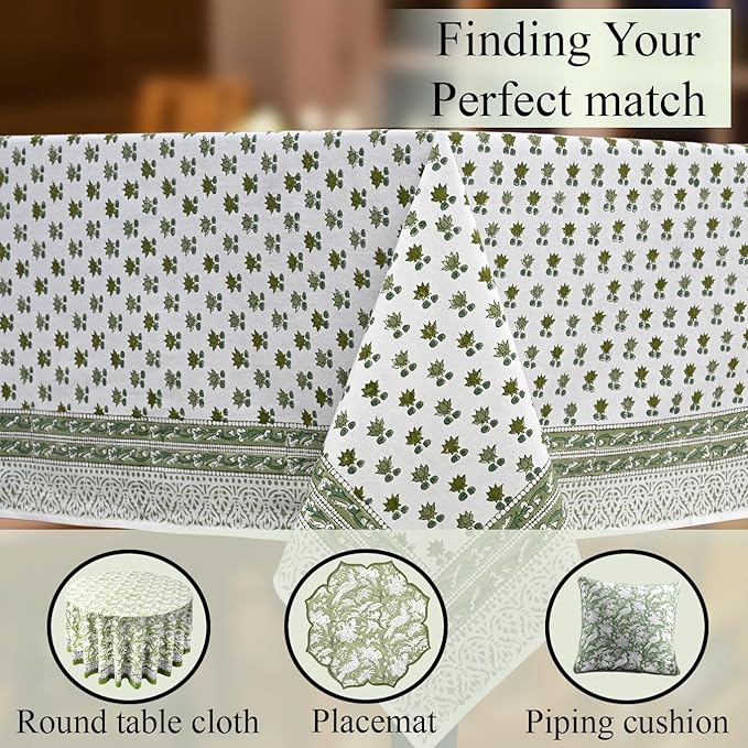 CPC Lotus Meadow Tablecloth 100% Cotton 72x160 Inch Indian Block Print Rectangle Table Cover, Table Cloth for Gifting in Weddings, Halloween, Fall, Christmas, Thanksgiving