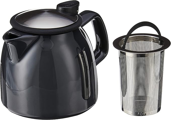 FORLIFE Bell Ceramic Teapot with Basket Infuser, 26-Ounce/770ml, Black Graphite