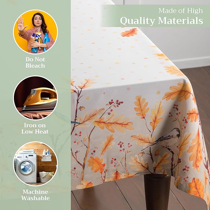 Maison d' Hermine Table Cloth Square Table 100% Cotton 54 x 54 Inches Fall Tablecloth Reusable Everyday Use for Thanksgiving Christmas Decorations Dining Farmhouse Party (Oak Leaves)