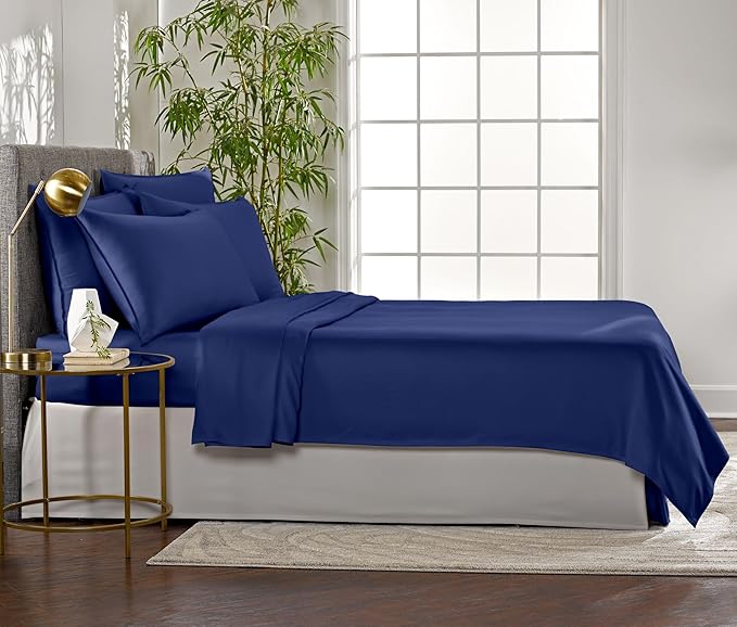 Pure Bamboo Twin Sheets, Genuine 100% Organic Viscose Derived from Bamboo Bed Sheet Set, Luxuriously Soft & Cooling, Double Stitching, 2 Year Quality Promise (Twin, Cobalt Blue)