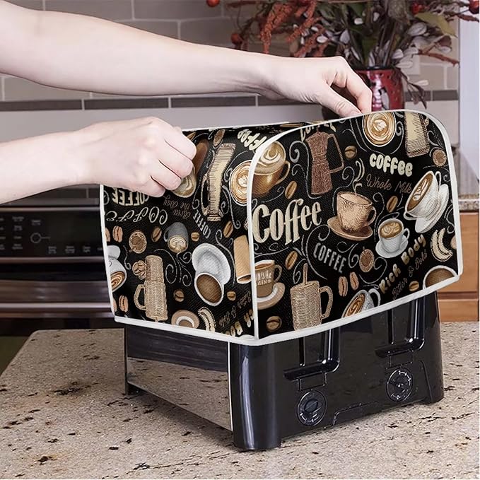 Doojoayie Home Toaster Covers for Kitchen Coffee Print Toaster Appliance 2 Slice Dust-proof Cover Small Appliance and Fingerprint Protection
