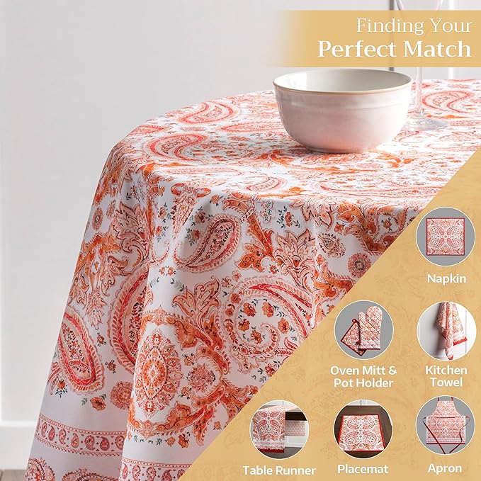 Maison d' Hermine Table Cloth Round Table 100% Cotton 63 Inches Fall Tablecloth Reusable Everyday Use for Thanksgiving Christmas Decorations Dining Farmhouse Party (Orient)