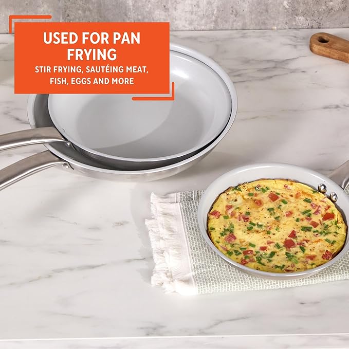 IMUSA 3-Piece Fry Pan Set 8”, 10” & 12” | Ceramic Nonstick Stainless Steel Induction Cookware | Aluminum Skillet Set for Frying, Sautéing & Stir Fry | Oven Safe Cookware with Comfortable Handles