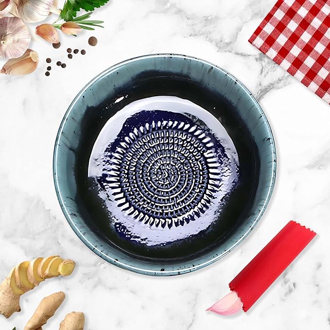 Ceramic Grater Bowl, Garlice Grater Plate, Handmade Ginger Grater, Mincer Bowl for Cheese &Vegetables, Ceramic Decorative Mincer, Hand Dish for Garlic (Cosmos Blue)