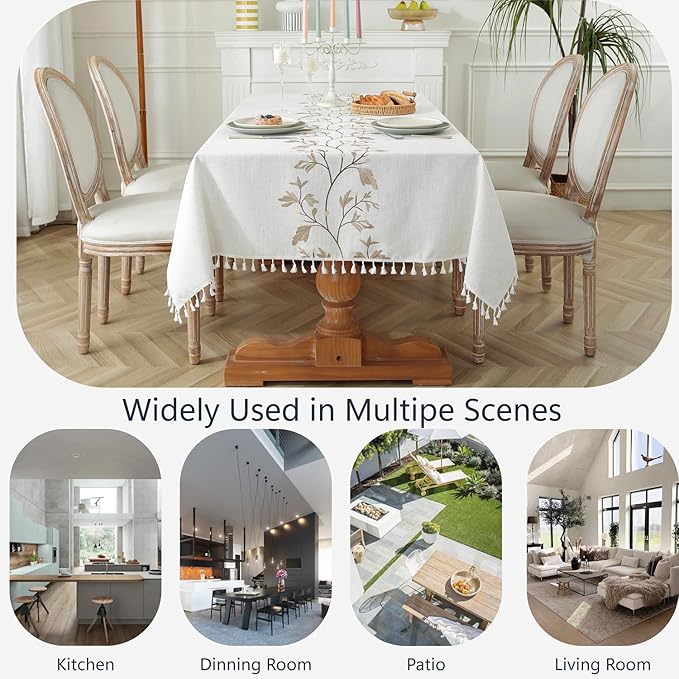 Alsoo Waterproof Tablecloth Cotton Linen Farmhouse Table Cloths Rectangle Table for Kitchen Dining, Party, Holiday, Christmas, Coffee Flower (4 Seats, 55"x55")