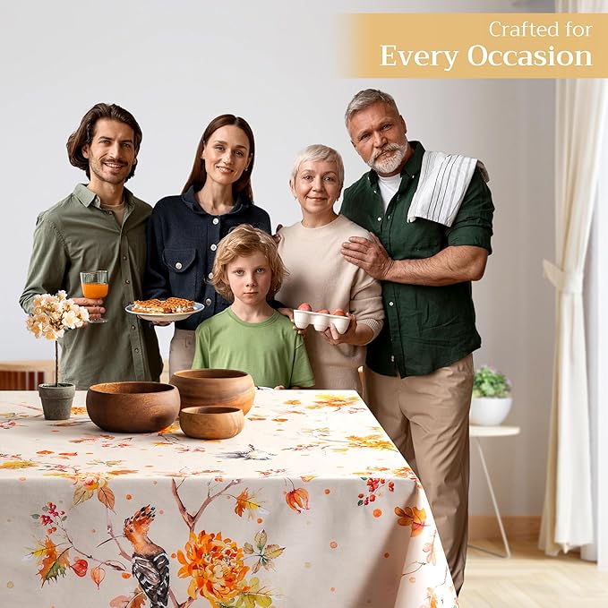 Maison d' Hermine Table Cloth Rectangle Table 100% Cotton 60 x 90 Inches Fall Tablecloth Reusable Everyday Use for Thanksgiving Christmas Decorations Dining Farmhouse Party (Kelim - Prairie)