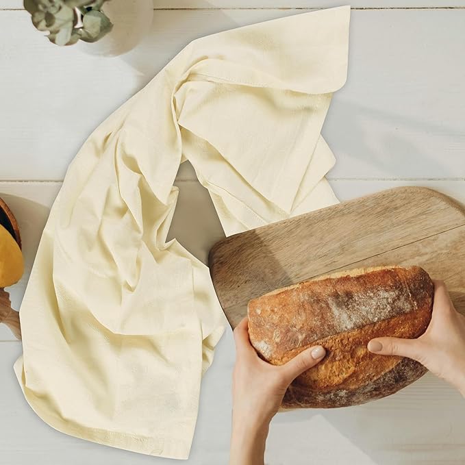 Urban Villa Flour Sack Light Yellow Kitchen Towels 100% Cotton Highly Absorbent Dish Towels for Bread Proofing Baking Drying Dinnerware Glass Embroidery DIY Projects Zero Lint 27x27 Inches (12 Pack)
