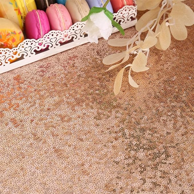 Eternal Beauty Rose Gold Tablecloth, 60x120 Inch Sequin Rectangle Table Cover for Valentines Cake Dessert Exhibition Party Birthday Events