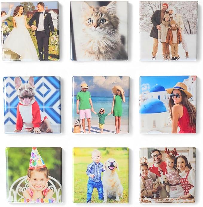 Set of 9 Handmade Custom Magnets (2"x2") – Personalized Fridge Magnets with Your Pictures –Unique Summer Vacation & Travel Photo Gift, Family Keepsakes, Birthday Present –Kitchen & Locker Decor
