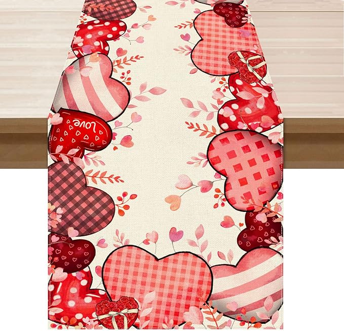 XCHI Love Hearts Valentine's Day Table Runner Table Decoration for Party Home Kitchen Dining Holiday Decor 13x36 Inch