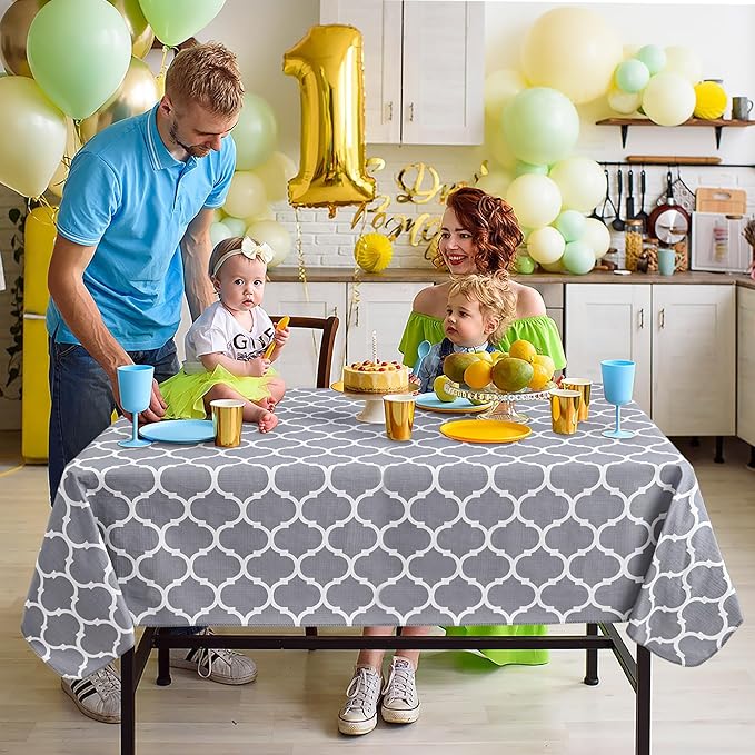 Nasitos 2 Pack Plastic Vinyl Tablecloth with Flannel Backed 60x120 Inch Moroccan Grey