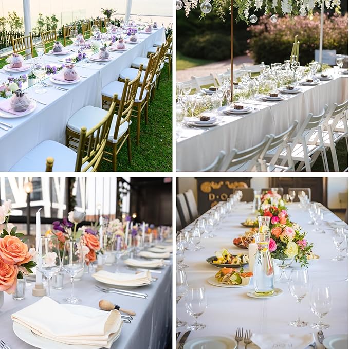 Rectangular Tablecloth 90x156 Inch 6 Pack White Table Cloths for 8ft Stain Resistant Decorative Washable Polyester Rectangle Tablecloths for Dining Table Banquets Buffet Parties and Wedding