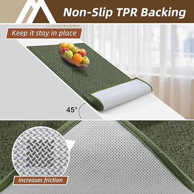 COSY HOMEER Kitchen Rugs Non Slip Washable 24"x36"+24"x60" Absorbent Kitchen Mats for Floor Stain Resistant Kitchen Runner Rug Sets of 2 Kitchen Floor Mats for Sink,Green