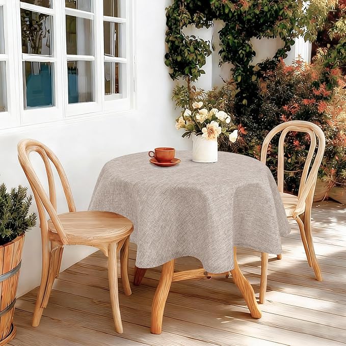 JIUZHEN Round Textured Table Cloth Linen Wrinkle Free Stain Resistant Farmhouse Decorative Circular Tablecloth for Kitchen, Dining, Party, Wedding, Outdoor Use (40 Inch Round,Stone)